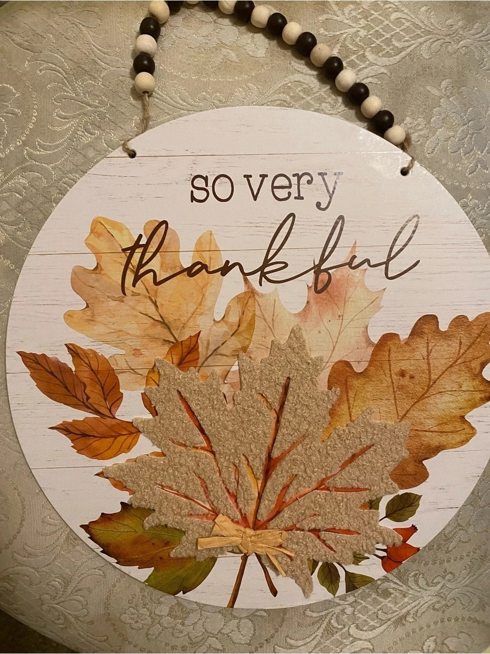 Thankful Fall Leaf Round Wall Decor